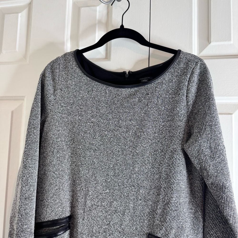Ann Taylor Factory Tweed Shift Dress with Faux Leather Trim - Picture 3 of 10